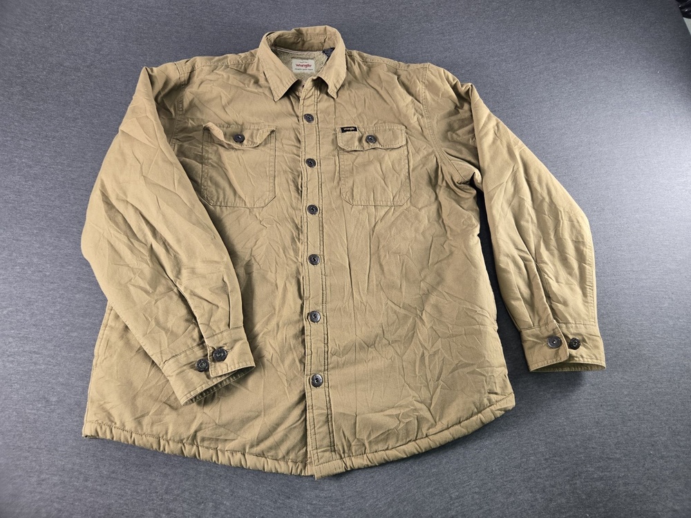 Wrangler Jacket Mens Large Beige Sherpa Lined Quilted Canvas Shacket Workwear